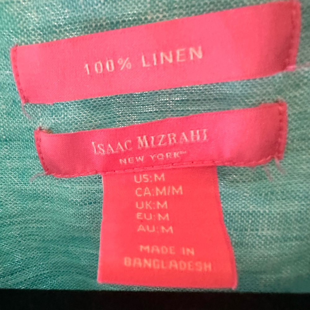 ISAAC MIZRAHI 100% Linen Side Tie Tunic Popover Top Beachy Turquoise M #711 - Picture 4 of 6